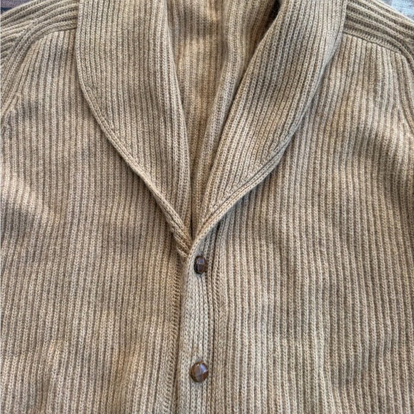 Lands' End 100% Camel Hair Men's Brown Ribbed Cardigan made in Scotland - Picture 9 of 13